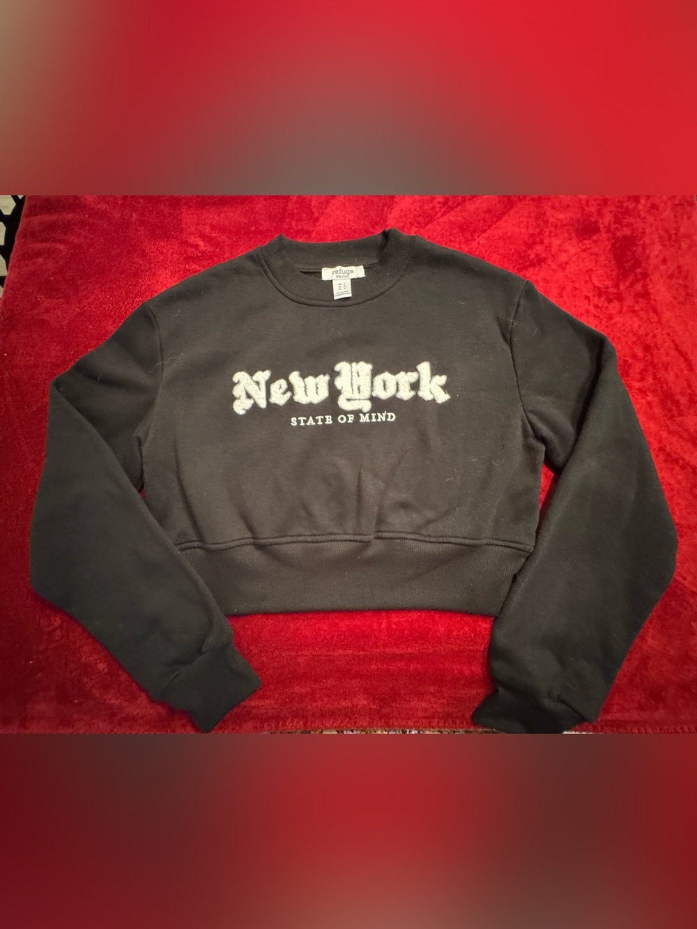 refuge Black Cropped 'New York' Crewneck Sweatshirt